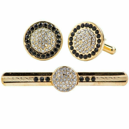 Vittorio Vico Gold Rhinestone Cufflinks & Tie Bar Set in Gift Box - CR-067 - Cufflink & Tiebar Set - Vittorio Vico