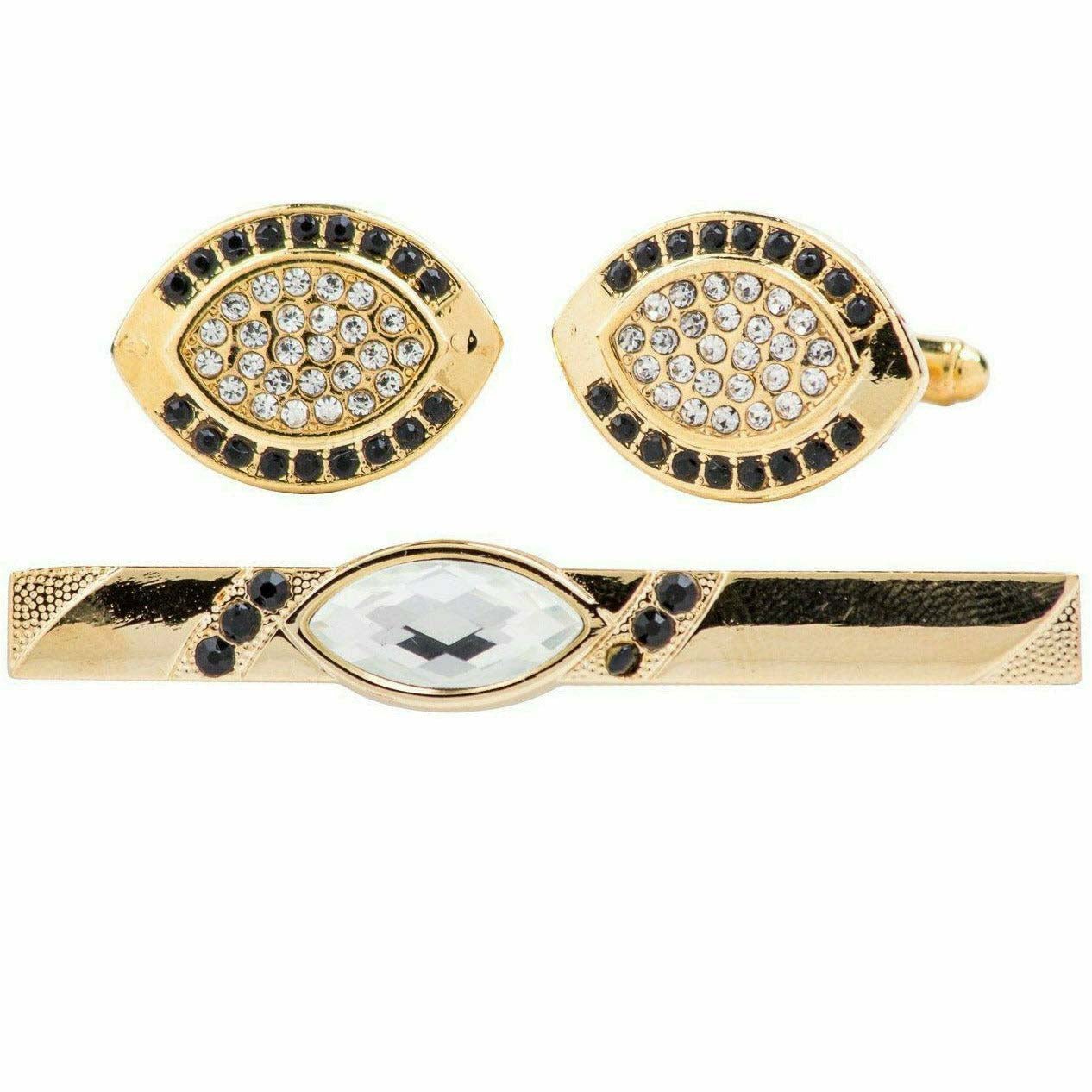 Vittorio Vico Gold Rhinestone Cufflinks & Tie Bar Set in Gift Box - CR-069 - Cufflink & Tiebar Set - Vittorio Vico