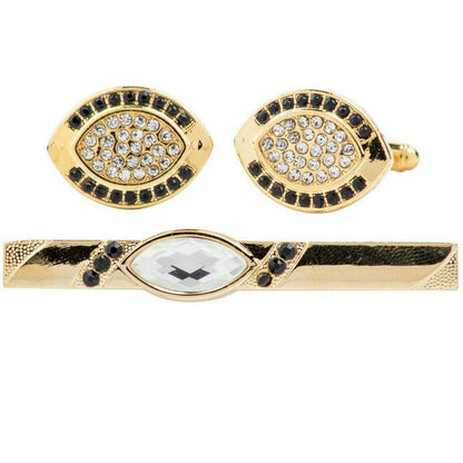 Vittorio Vico Gold Rhinestone Cufflinks & Tie Bar Set in Gift Box - CR-069 - Cufflink & Tiebar Set - Vittorio Vico
