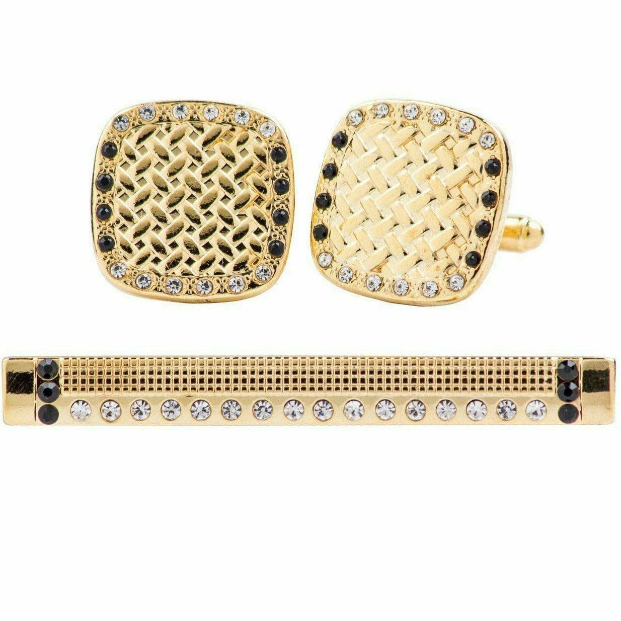 Vittorio Vico Gold Rhinestone Cufflinks & Tie Bar Set in Gift Box - CR-072 - Cufflink & Tiebar Set - Vittorio Vico