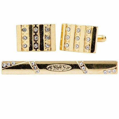 Vittorio Vico Gold Rhinestone Cufflinks & Tie Bar Set in Gift Box - CR-073 - Cufflink & Tiebar Set - Vittorio Vico