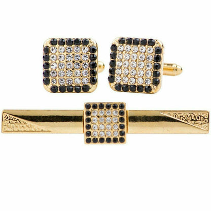 Vittorio Vico Gold Rhinestone Cufflinks & Tie Bar Set in Gift Box - CR-078 - Cufflink & Tiebar Set - Vittorio Vico