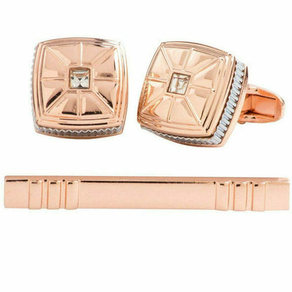 Vittorio Vico Gold Rhinestone Cufflinks & Tie Bar Set in Gift Box - CR-079 - Cufflink & Tiebar Set - Vittorio Vico