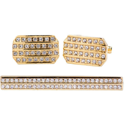 Vittorio Vico Gold Rhinestone Cufflinks & Tie Bar Set in Gift Box - CR-079 - Cufflink & Tiebar Set - Vittorio Vico