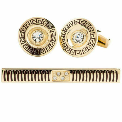 Vittorio Vico Gold Rhinestone Cufflinks & Tie Bar Set in Gift Box - CR-080 - Cufflink & Tiebar Set - Vittorio Vico