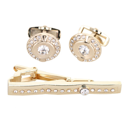 Vittorio Vico Gold Rhinestone Cufflinks & Tie Bar Set in Gift Box - CR-083 - Cufflink & Tiebar Set - Vittorio Vico
