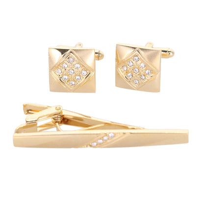 Vittorio Vico Gold Rhinestone Cufflinks & Tie Bar Set in Gift Box - CR-084 - Cufflink & Tiebar Set - Vittorio Vico