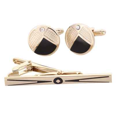 Vittorio Vico Gold Rhinestone Cufflinks & Tie Bar Set in Gift Box - CR-087 - Cufflink & Tiebar Set - Vittorio Vico