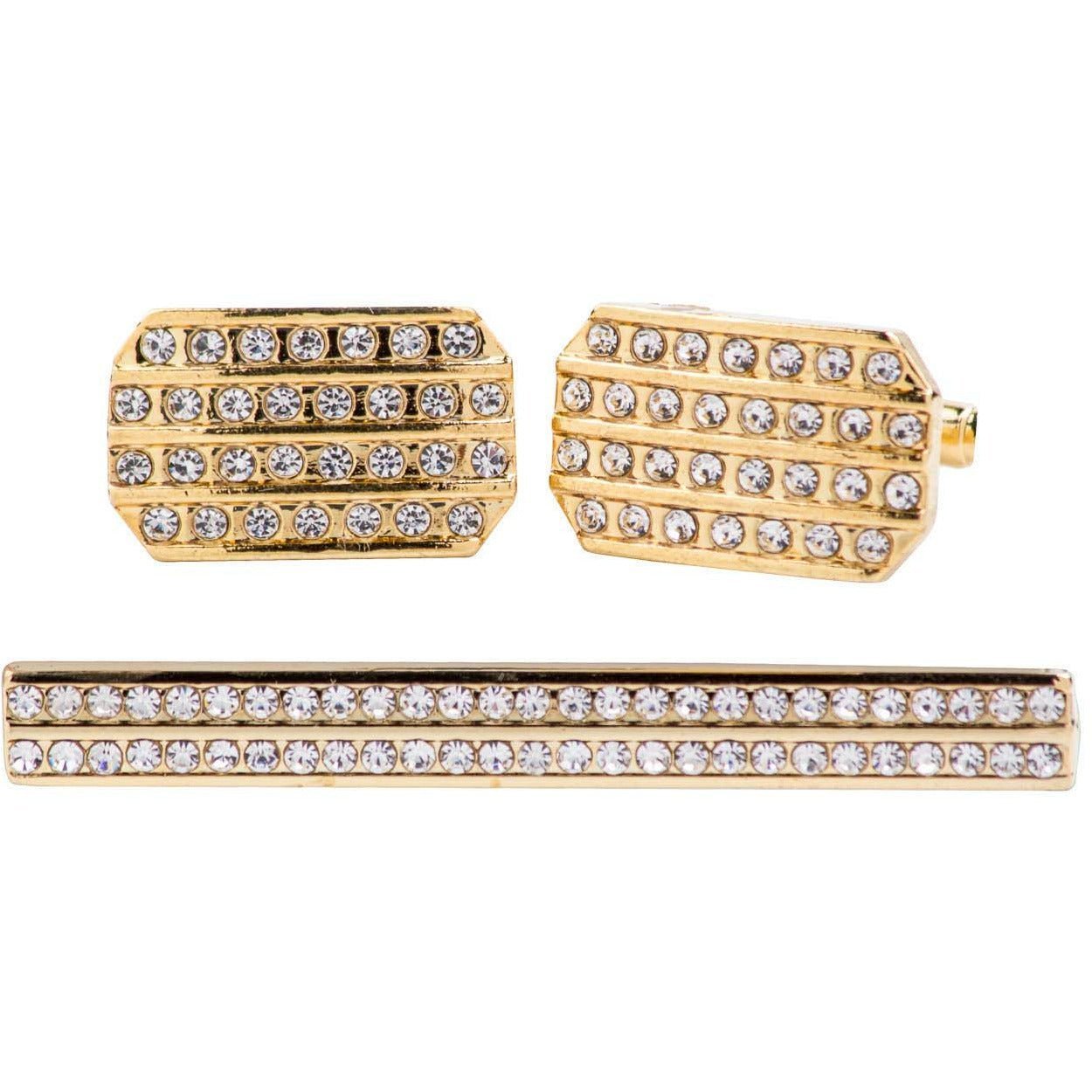 Vittorio Vico Gold Rhinestone Cufflinks & Tie Bar Set in Gift Box - Gold - Cufflink & Tiebar Set - Vittorio Vico
