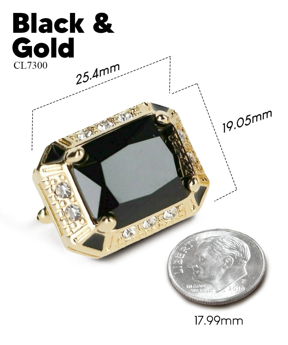 Vittorio Vico Large Big Rectangular Crystal Colorstone Cufflinks: CL73XX Series - Black and Gold - Cufflinks - Vittorio Vico