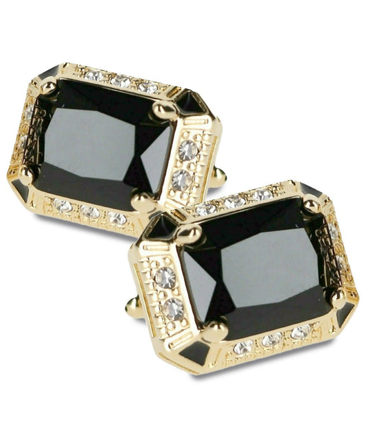 Vittorio Vico Large Big Rectangular Crystal Colorstone Cufflinks: CL73XX Series - Black and Gold - Cufflinks - Vittorio Vico