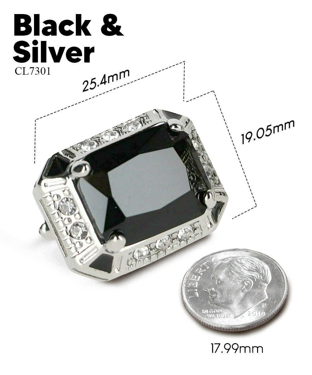 Vittorio Vico Large Big Rectangular Crystal Colorstone Cufflinks: CL73XX Series - Black and Silver - Cufflinks - Vittorio Vico