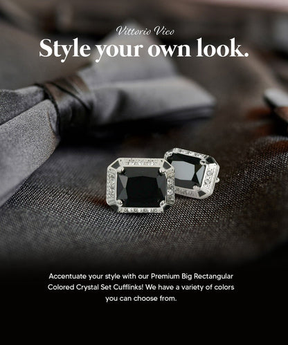 Vittorio Vico Large Big Rectangular Crystal Colorstone Cufflinks: CL73XX Series - Black and Silver - Cufflinks - Vittorio Vico