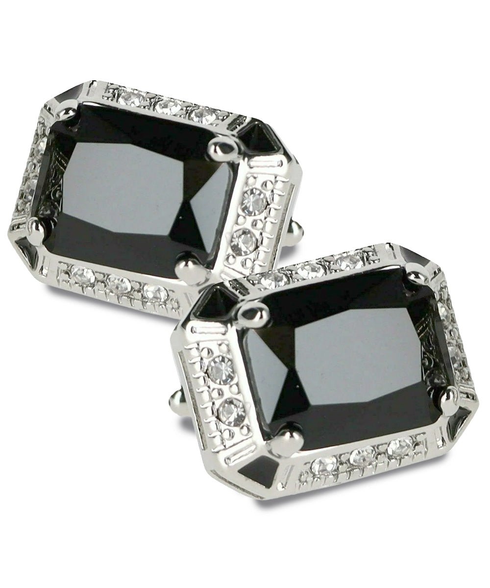 Vittorio Vico Large Big Rectangular Crystal Colorstone Cufflinks: CL73XX Series - Black and Silver - Cufflinks - Vittorio Vico