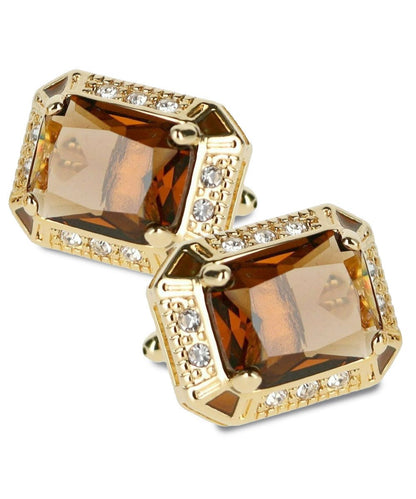 Vittorio Vico Large Big Rectangular Crystal Colorstone Cufflinks: CL73XX Series - Brown and Gold - Cufflinks - Vittorio Vico