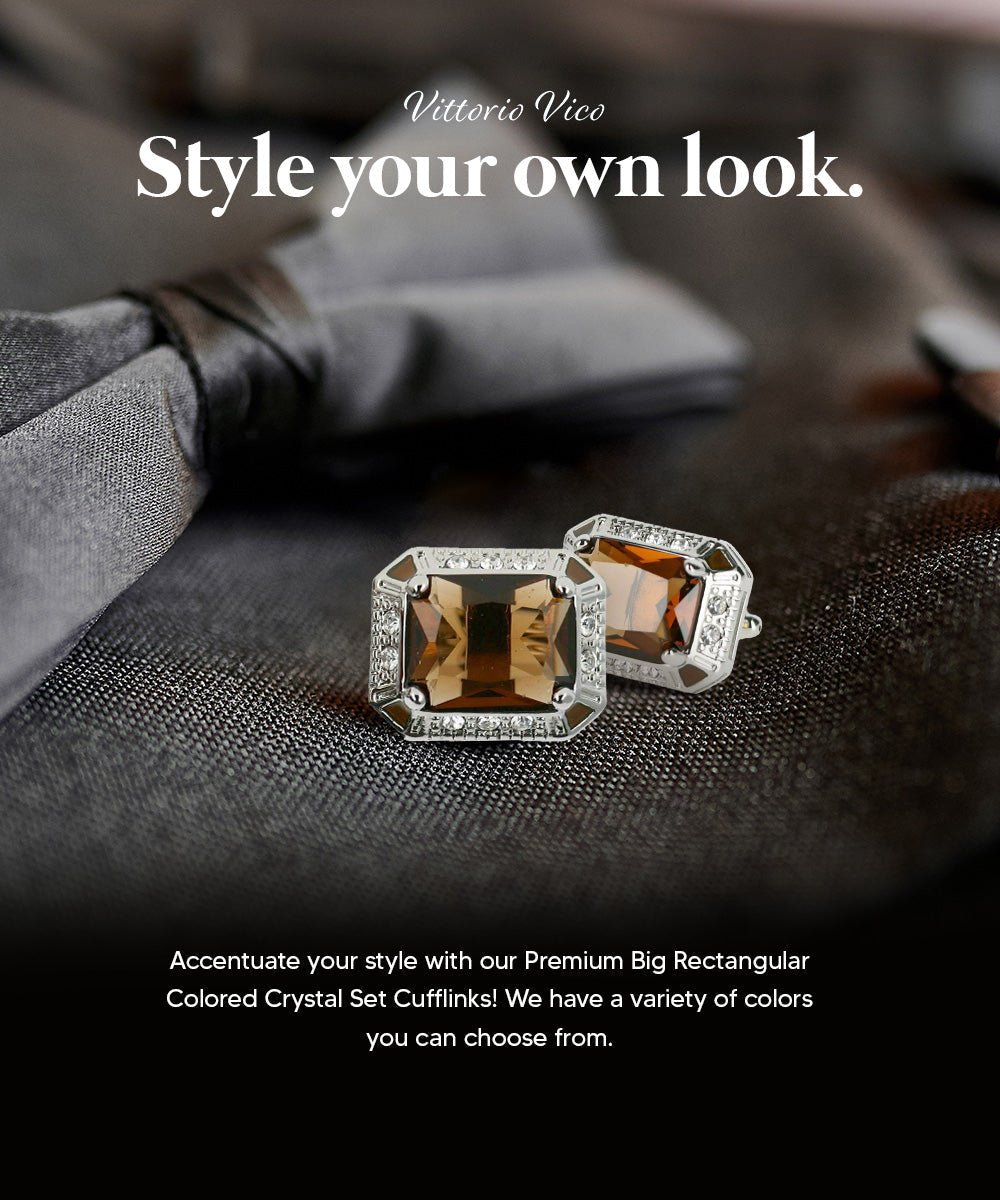 Vittorio Vico Large Big Rectangular Crystal Colorstone Cufflinks: CL73XX Series - Black and Gold - Cufflinks - Vittorio Vico