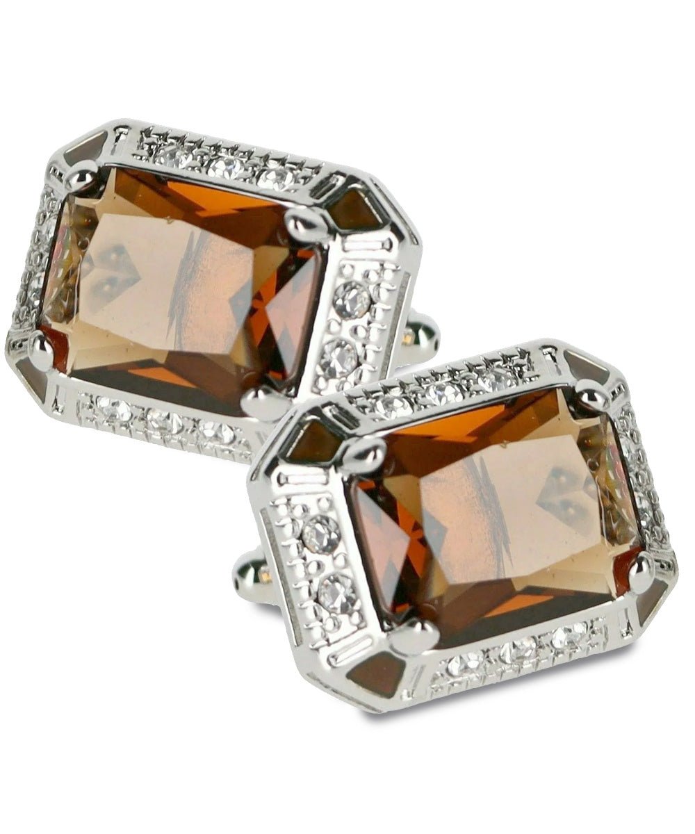Vittorio Vico Large Big Rectangular Crystal Colorstone Cufflinks: CL73XX Series - Brown and Silver - Cufflinks - Vittorio Vico