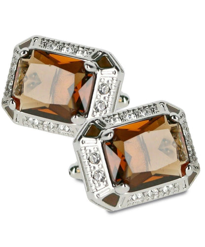 Vittorio Vico Large Big Rectangular Crystal Colorstone Cufflinks: CL73XX Series - Brown and Silver - Cufflinks - Vittorio Vico