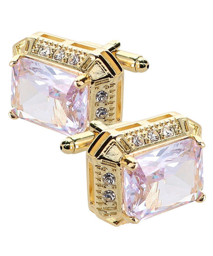 Vittorio Vico Large Big Rectangular Crystal Colorstone Cufflinks: CL73XX Series - Clear and Gold - Cufflinks - Vittorio Vico