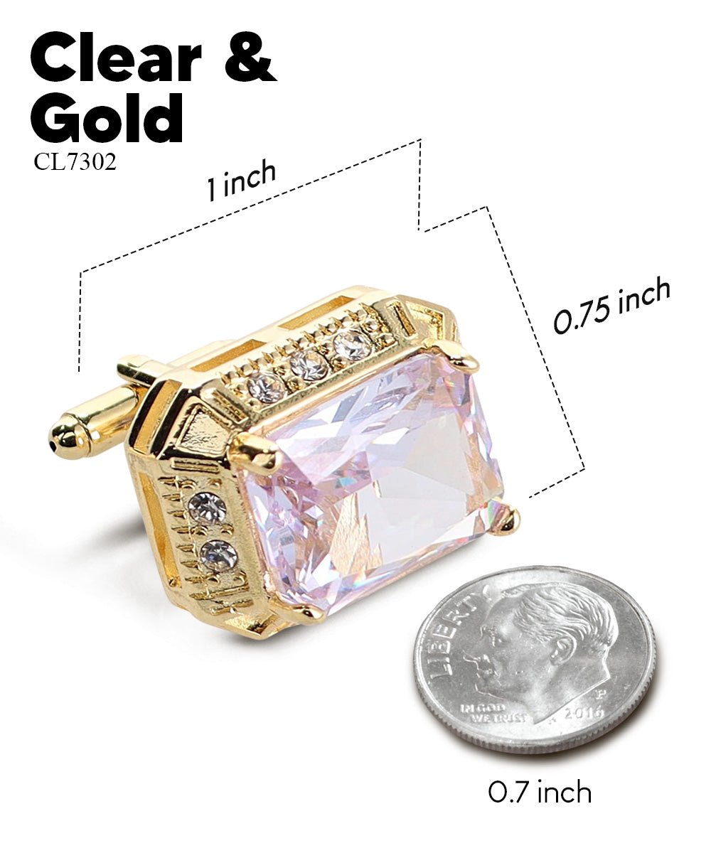 Vittorio Vico Large Big Rectangular Crystal Colorstone Cufflinks: CL73XX Series - Clear and Gold - Cufflinks - Vittorio Vico