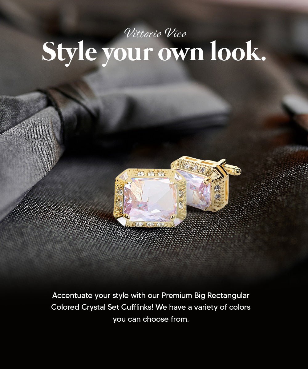 Vittorio Vico Large Big Rectangular Crystal Colorstone Cufflinks: CL73XX Series - Clear and Gold - Cufflinks - Vittorio Vico