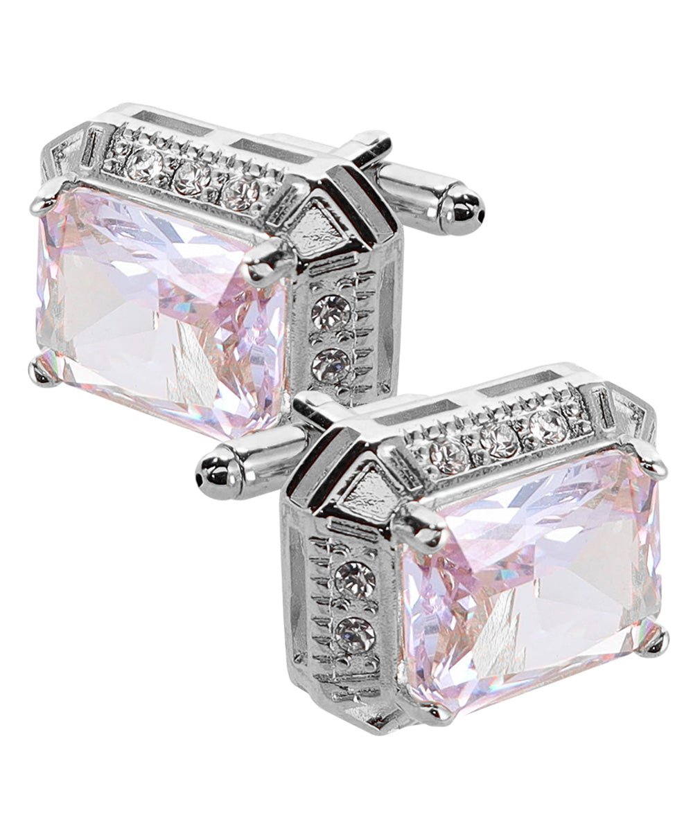 Vittorio Vico Large Big Rectangular Crystal Colorstone Cufflinks: CL73XX Series - Clear and Silver - Cufflinks - Vittorio Vico