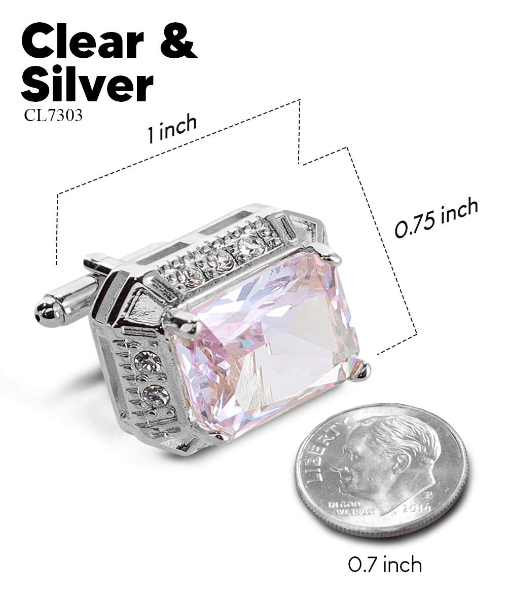Vittorio Vico Large Big Rectangular Crystal Colorstone Cufflinks: CL73XX Series - Clear and Silver - Cufflinks - Vittorio Vico