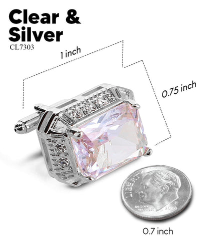 Vittorio Vico Large Big Rectangular Crystal Colorstone Cufflinks: CL73XX Series - Clear and Silver - Cufflinks - Vittorio Vico