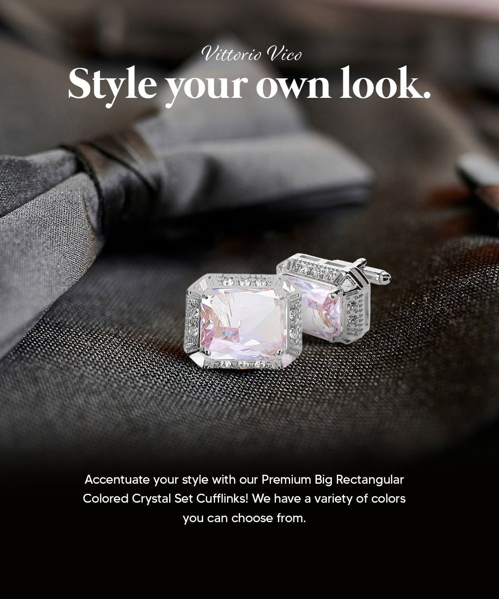 Vittorio Vico Large Big Rectangular Crystal Colorstone Cufflinks: CL73XX Series - Clear and Silver - Cufflinks - Vittorio Vico