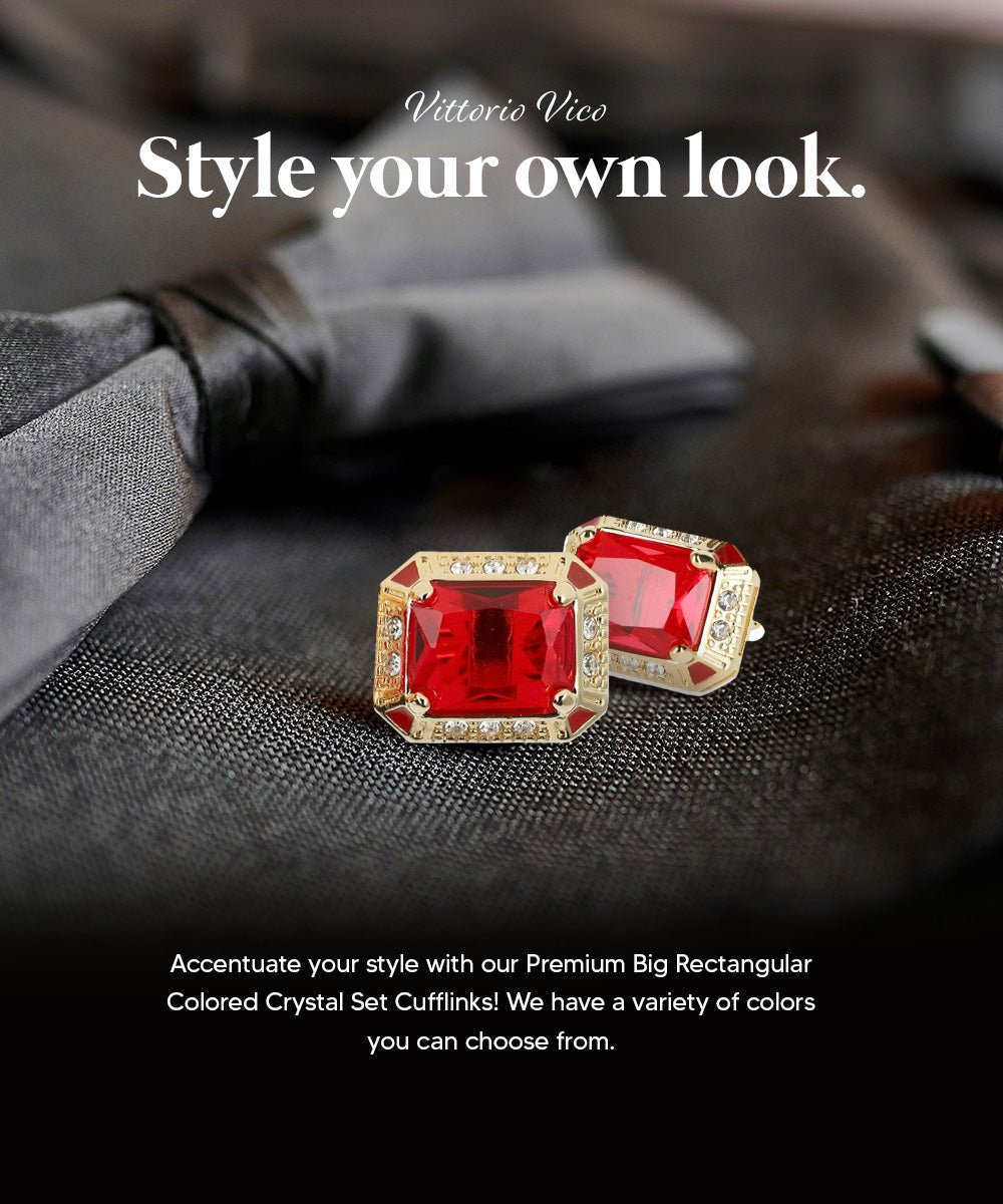 Vittorio Vico Large Big Rectangular Crystal Colorstone Cufflinks: CL73XX Series - Deep Red and Gold - Cufflinks - Vittorio Vico