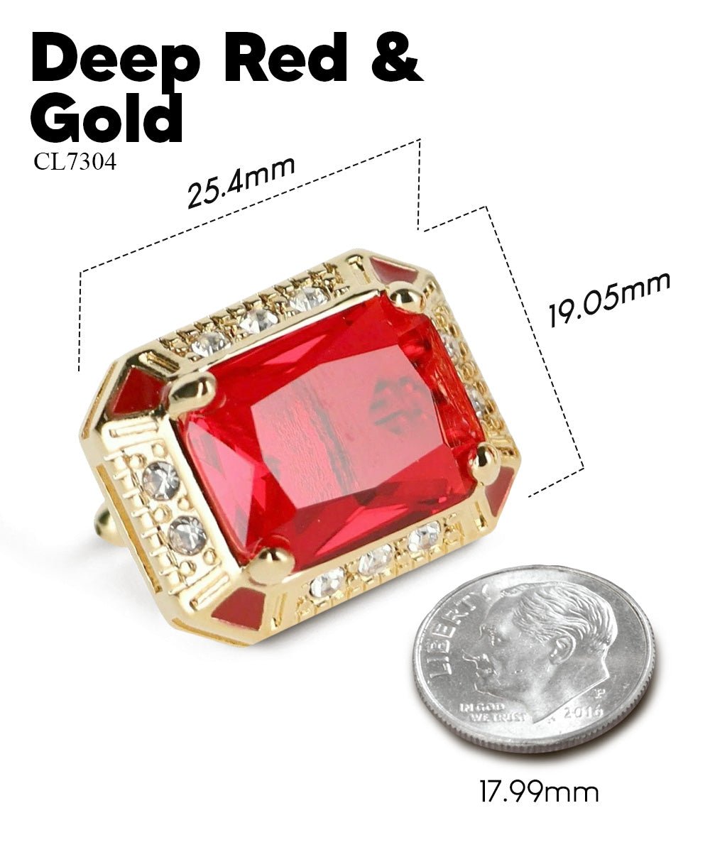 Vittorio Vico Large Big Rectangular Crystal Colorstone Cufflinks: CL73XX Series - Deep Red and Gold - Cufflinks - Vittorio Vico
