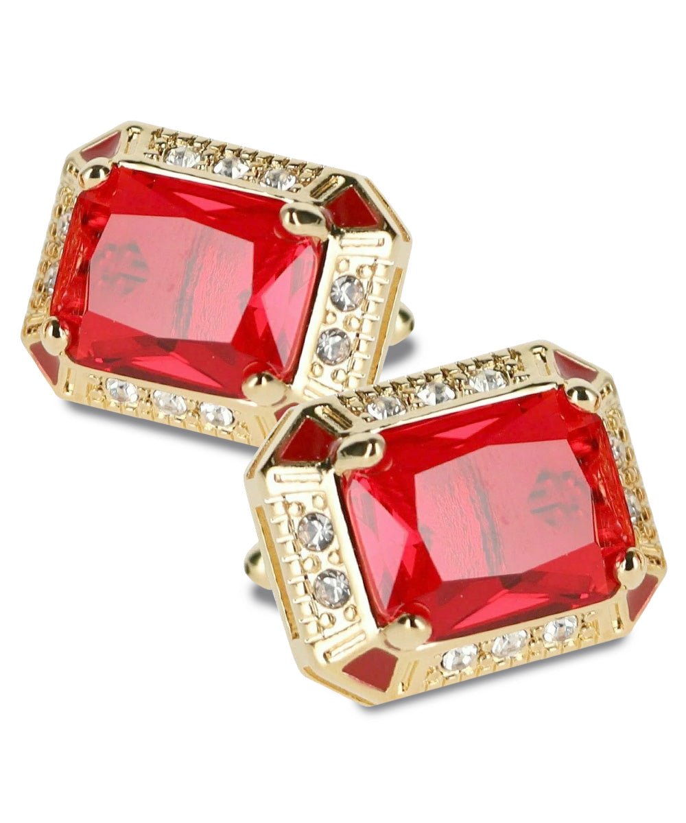Vittorio Vico Large Big Rectangular Crystal Colorstone Cufflinks: CL73XX Series - Deep Red and Gold - Cufflinks - Vittorio Vico