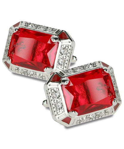 Vittorio Vico Large Big Rectangular Crystal Colorstone Cufflinks: CL73XX Series - Deep Red and Silver - Cufflinks - Vittorio Vico