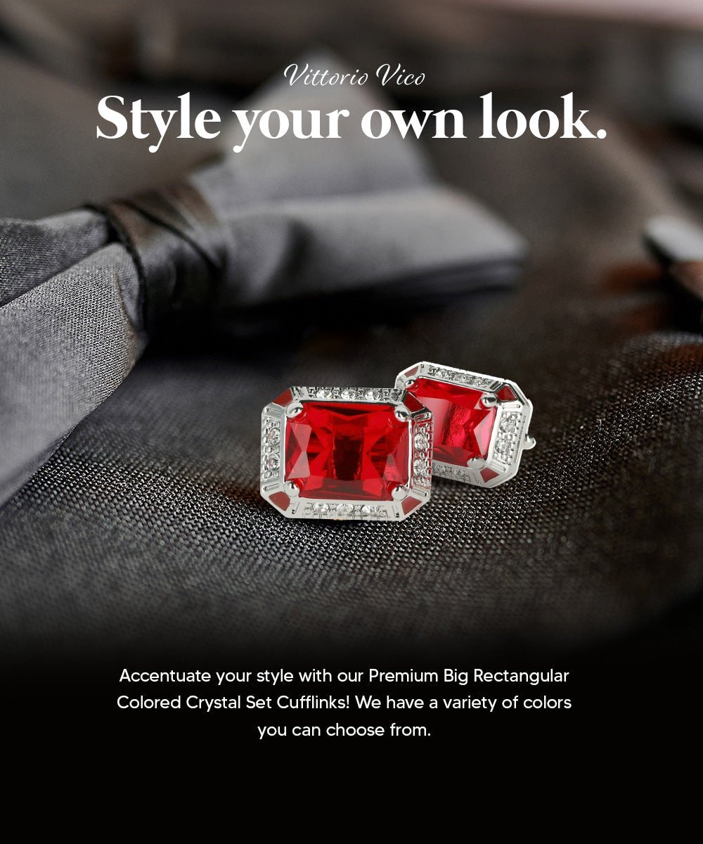 Vittorio Vico Large Big Rectangular Crystal Colorstone Cufflinks: CL73XX Series - Deep Red and Silver - Cufflinks - Vittorio Vico