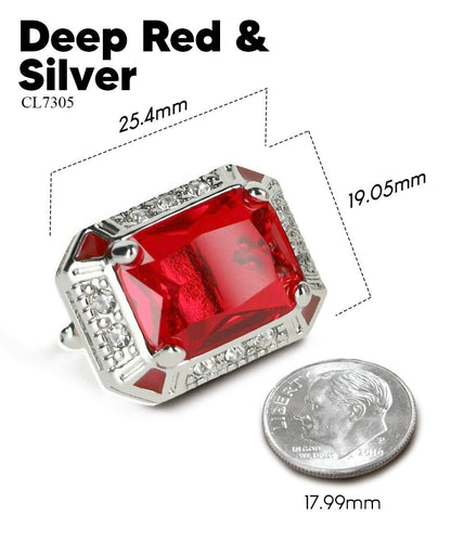 Vittorio Vico Large Big Rectangular Crystal Colorstone Cufflinks: CL73XX Series - Deep Red and Silver - Cufflinks - Vittorio Vico