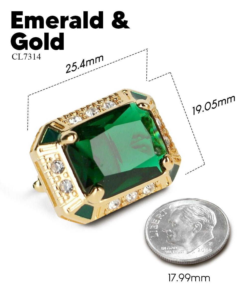 Vittorio Vico Large Big Rectangular Crystal Colorstone Cufflinks: CL73XX Series - Emerald Green and Gold - Cufflinks - Vittorio Vico