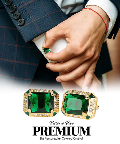 Vittorio Vico Large Big Rectangular Crystal Colorstone Cufflinks: CL73XX Series - Pink and Silver - Cufflinks - Vittorio Vico