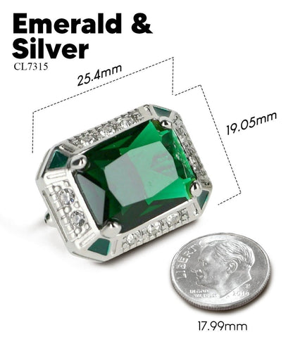 Vittorio Vico Large Big Rectangular Crystal Colorstone Cufflinks: CL73XX Series - Emerald Green and Silver - Cufflinks - Vittorio Vico