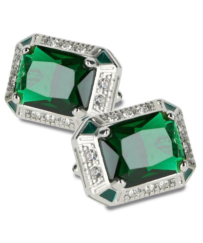 Vittorio Vico Large Big Rectangular Crystal Colorstone Cufflinks: CL73XX Series - Emerald Green and Silver - Cufflinks - Vittorio Vico