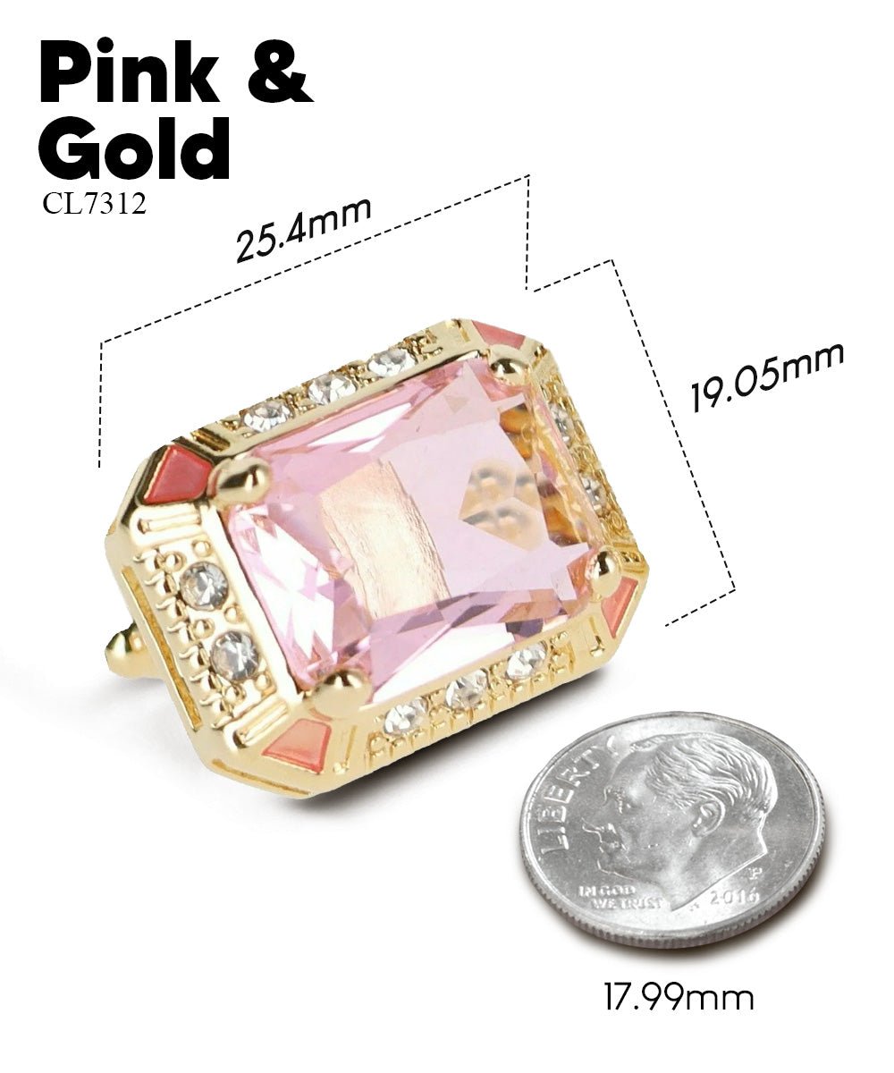 Vittorio Vico Large Big Rectangular Crystal Colorstone Cufflinks: CL73XX Series - Pink and Gold - Cufflinks - Vittorio Vico