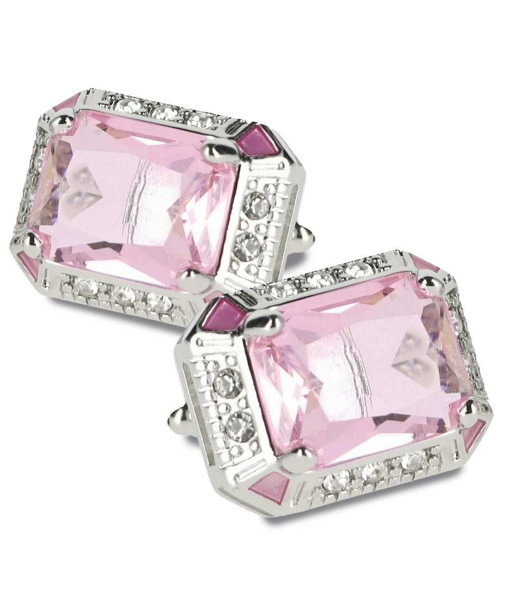 Vittorio Vico Large Big Rectangular Crystal Colorstone Cufflinks: CL73XX Series - Pink and Silver - Cufflinks - Vittorio Vico