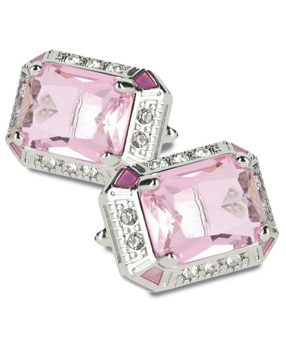 Vittorio Vico Large Big Rectangular Crystal Colorstone Cufflinks: CL73XX Series - Pink and Silver - Cufflinks - Vittorio Vico