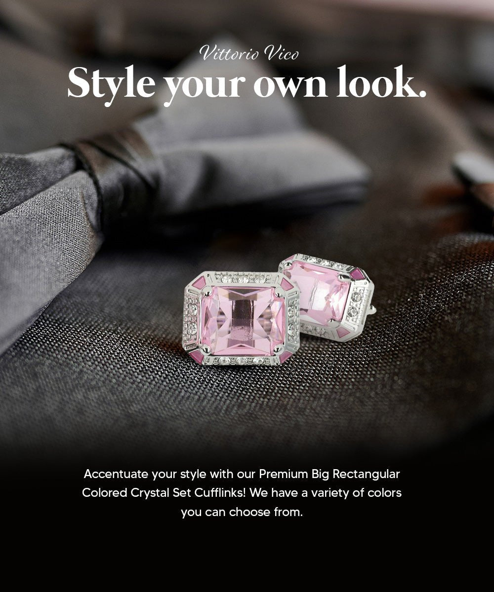 Vittorio Vico Large Big Rectangular Crystal Colorstone Cufflinks: CL73XX Series - Purple and Silver - Cufflinks - Vittorio Vico