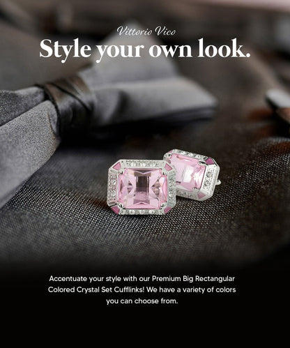 Vittorio Vico Large Big Rectangular Crystal Colorstone Cufflinks: CL73XX Series - Purple and Silver - Cufflinks - Vittorio Vico