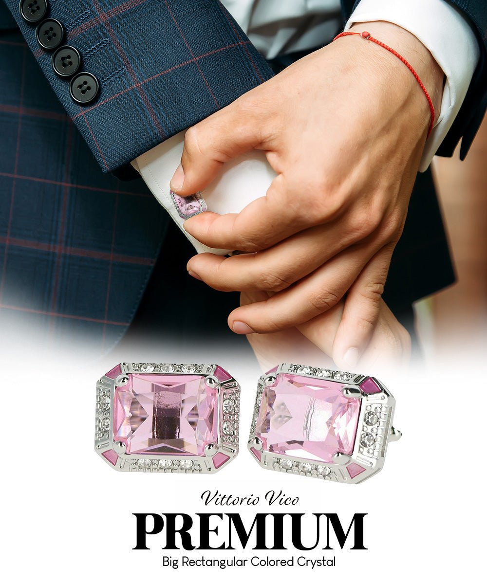 Vittorio Vico Large Big Rectangular Crystal Colorstone Cufflinks: CL73XX Series - Purple and Silver - Cufflinks - Vittorio Vico
