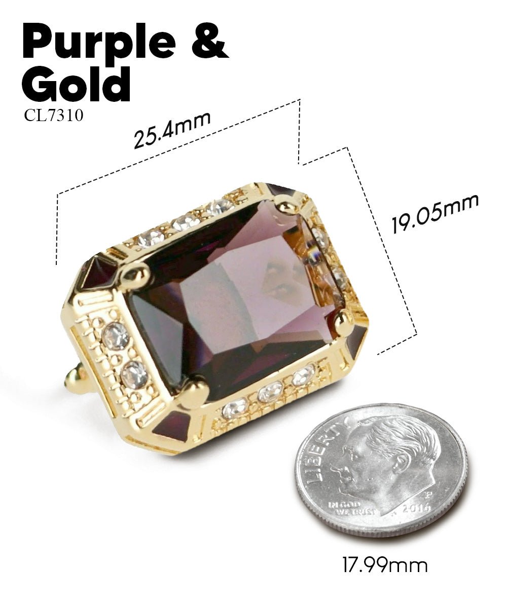 Vittorio Vico Large Big Rectangular Crystal Colorstone Cufflinks: CL73XX Series - Purple and Gold - Cufflinks - Vittorio Vico
