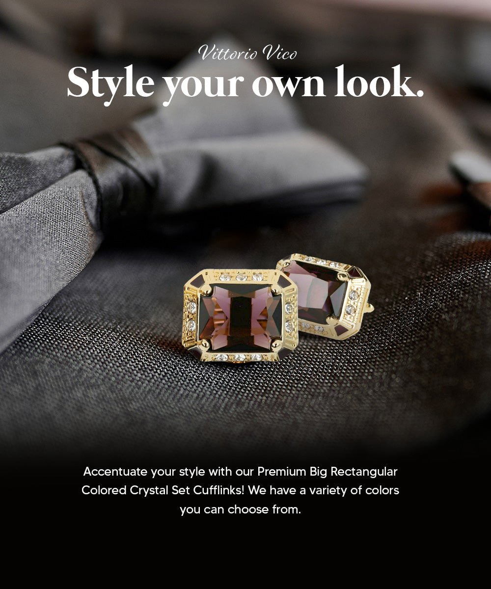 Vittorio Vico Large Big Rectangular Crystal Colorstone Cufflinks: CL73XX Series - Brown and Gold - Cufflinks - Vittorio Vico