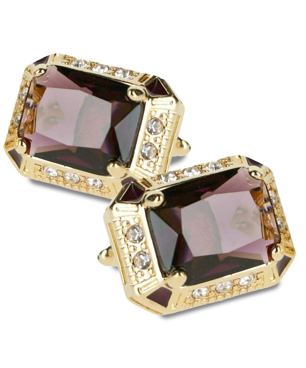 Vittorio Vico Large Big Rectangular Crystal Colorstone Cufflinks: CL73XX Series - Purple and Gold - Cufflinks - Vittorio Vico