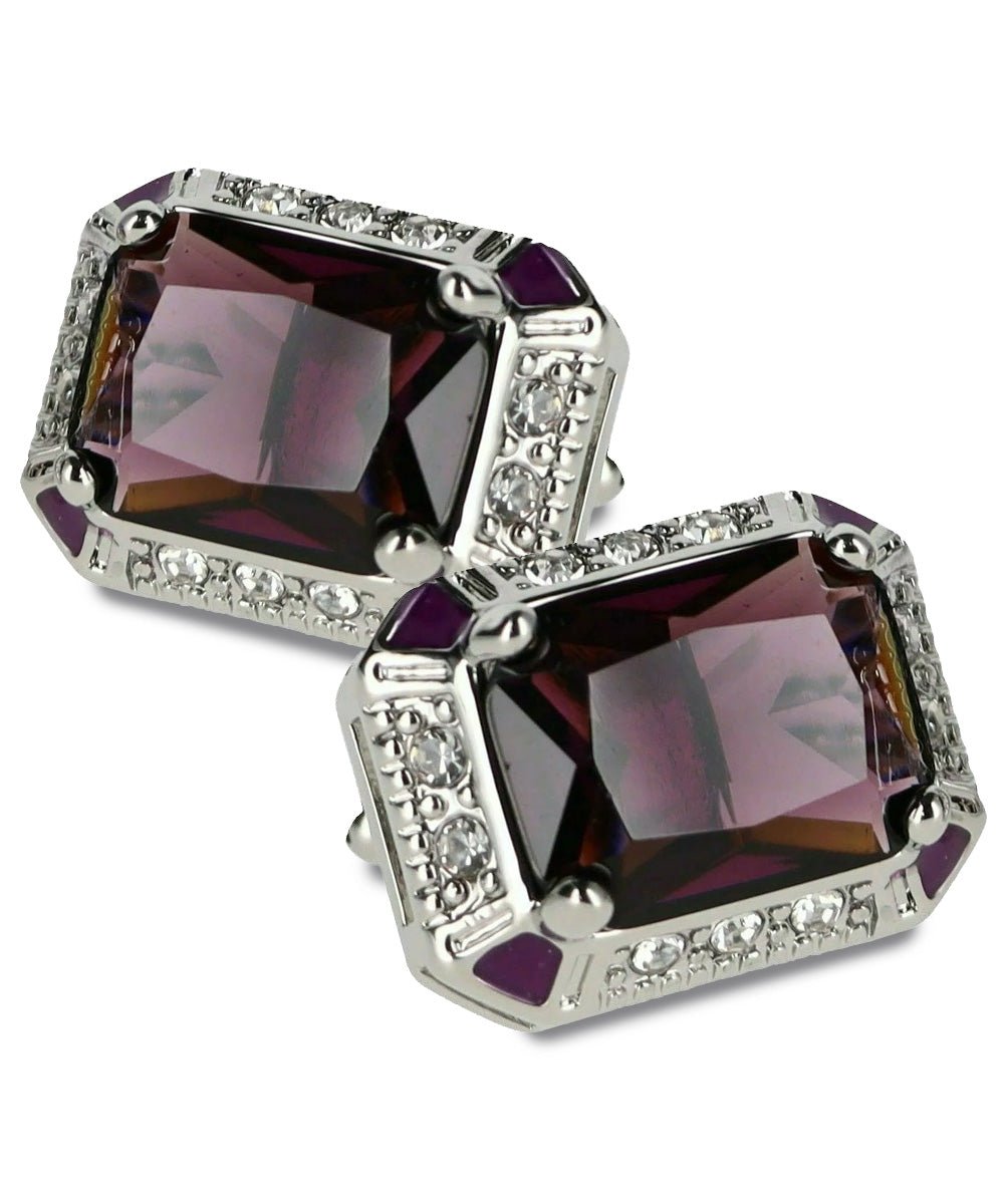 Vittorio Vico Large Big Rectangular Crystal Colorstone Cufflinks: CL73XX Series - Purple and Silver - Cufflinks - Vittorio Vico