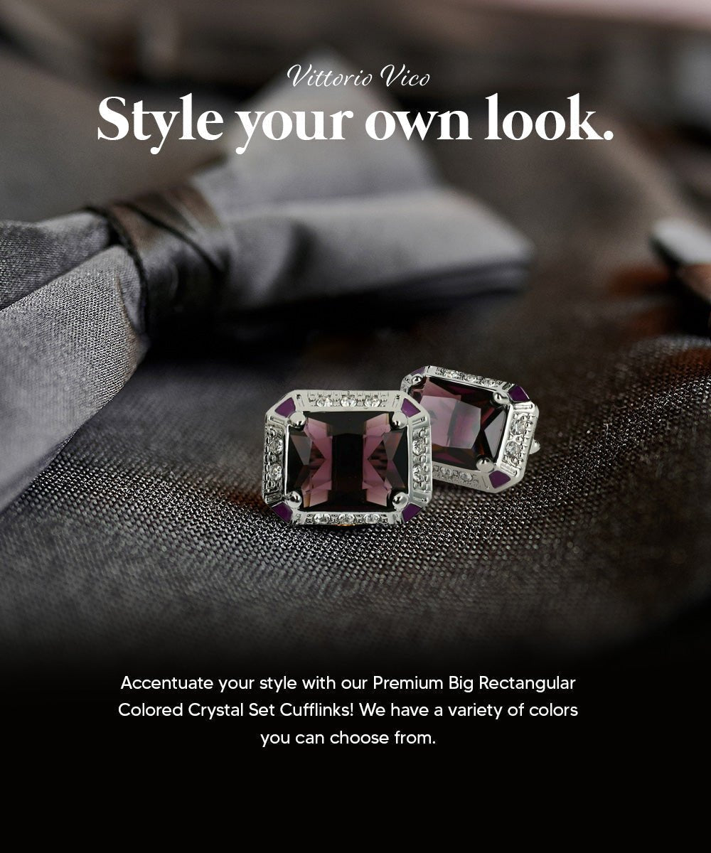 Vittorio Vico Large Big Rectangular Crystal Colorstone Cufflinks: CL73XX Series - Purple and Silver - Cufflinks - Vittorio Vico